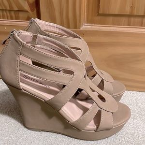 Tan Strap Wedges (size 8)